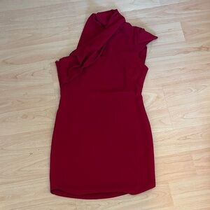 Aqua Crimson One-Shoulder Ruffle Dress